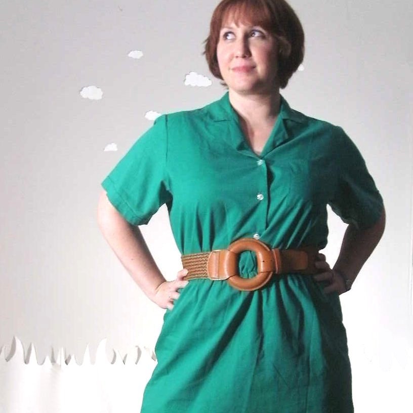 Vintage shirt dress button down deep jewel tone teal large WAITING ON YOU