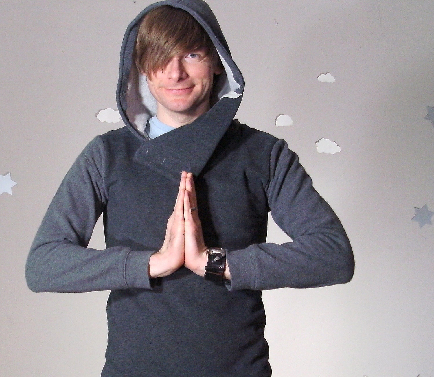 Handmade men's cowl sweatshirt hoodie grey large ready to ship SIR CYCLE