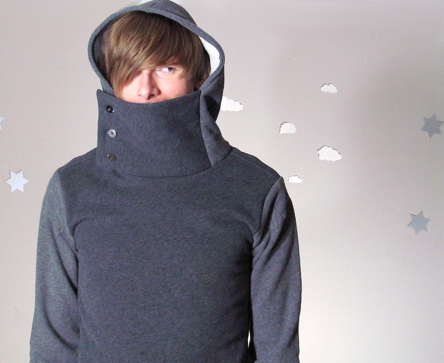 Handmade men's cowl sweatshirt hoodie grey made to order SIR CYCLE