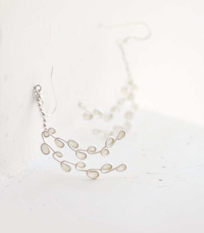 Winter Snow Tree Earrings, Sterling Silver White, Leaves Branches Woodlands...