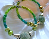 Autumn Green Hoop Earring - African Jewelry - Silver - Pearl - Tribal - Bohemian - stoneandbone