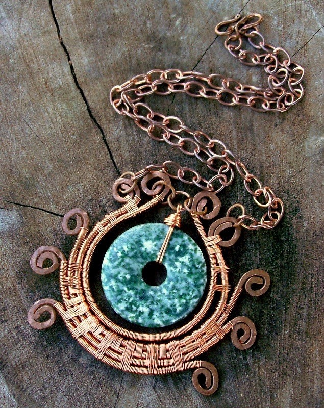 Jade & Copper Necklace - Bohemian - Asian - Yoga - Lotus Flower - stoneandbone - Chunky Jewelry