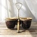 Vintage Ceramic and Wood 3-Dish Relish Server - Chocolate Brown Rustic Decor