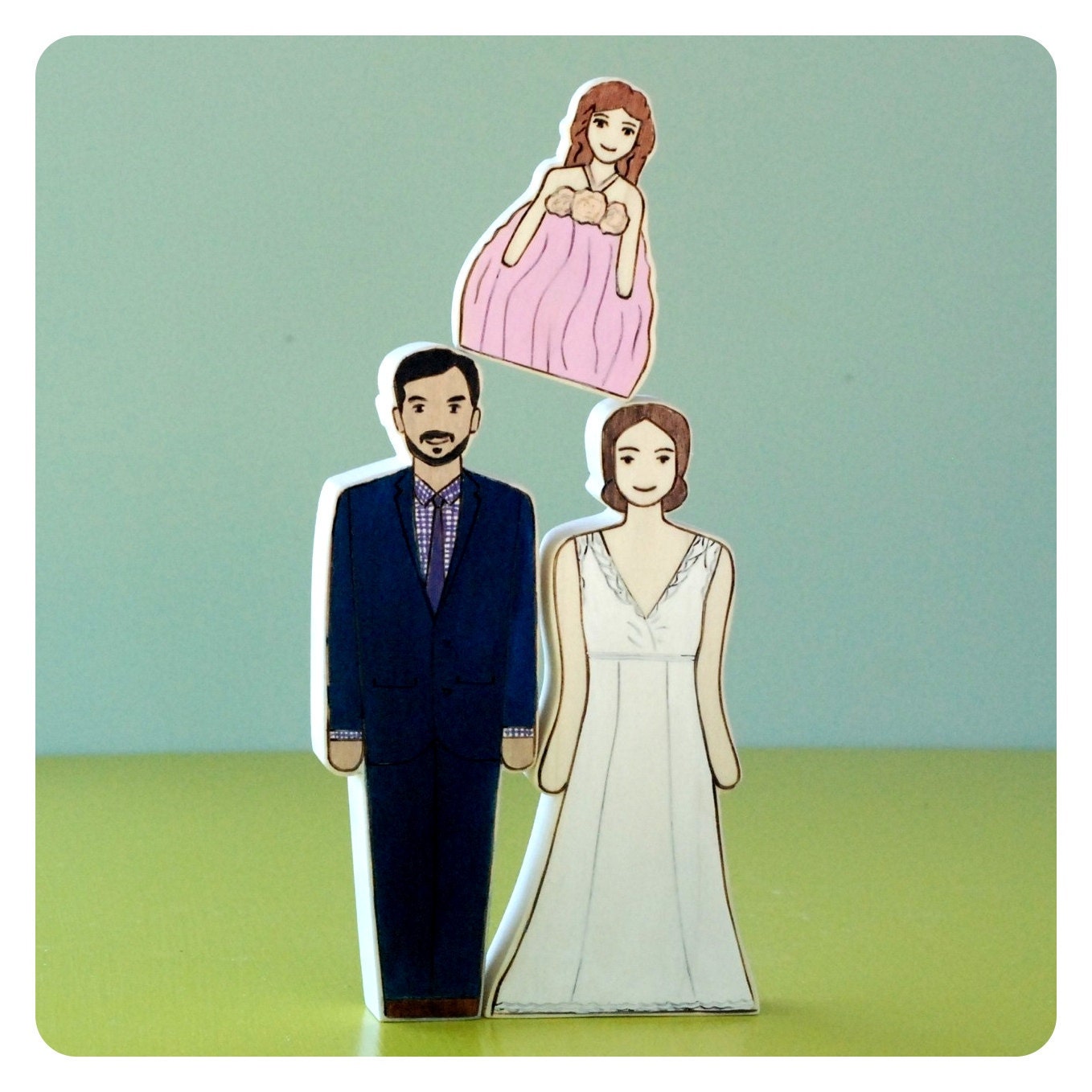 Custom Family Wedding Cake Toppers-Two Adults, One Child