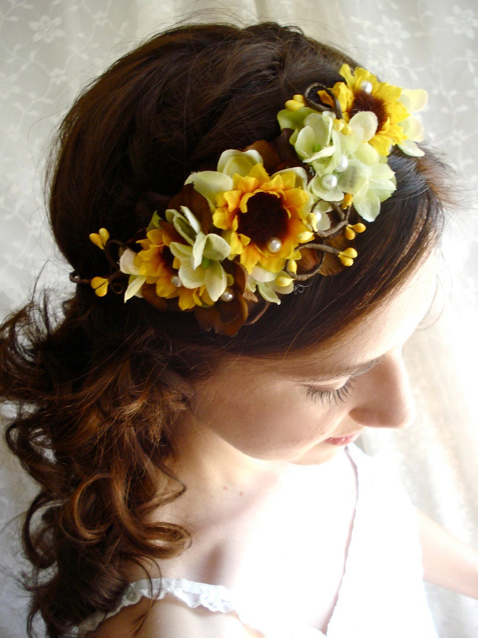 sunflower autumn head wreath - CHARMED- a fall wedding, bridal, flower girl crown