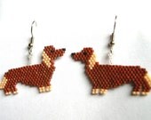 Brown And Tan Dachshund Beaded Dog Dangle Earrings Made to Order