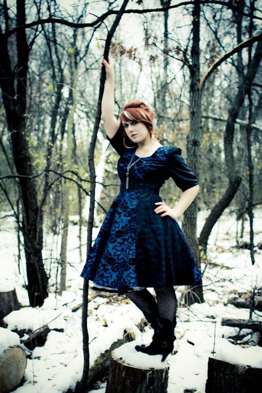 Rockabilly Party Dress Retro Velvet Flock -Custom to your Size and Color