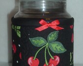 Handmade Fabric Candle Cozy, Candle Cover, Fabric Candle Holder, Cherries Candle Wrapper, Candle Wraps