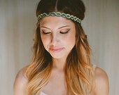 Women's Accessories Women's Headband Bohemian Headband Aqua Navy Blue and Green Braided Headband Hair Accessory Beaded
