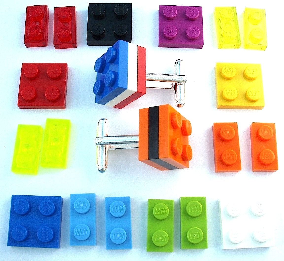 Pick Your Fav Colour 3 Tier Cufflinks - silver plated - Handmade with LEGO(r) Plates