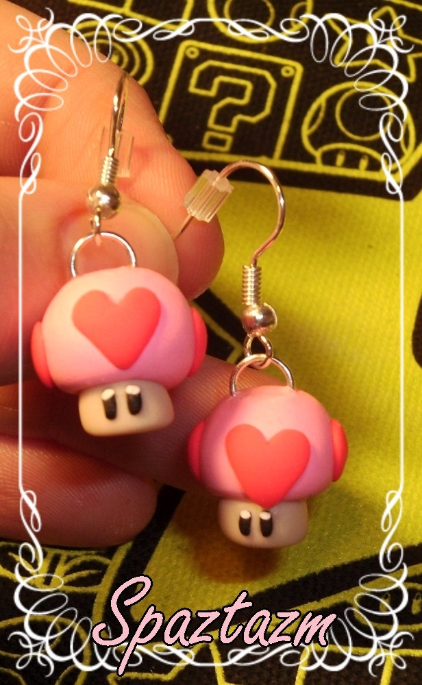 Life Mario Heart mushroom earrings