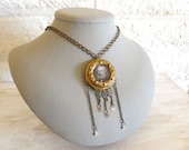 Jules Verne Steampunk Pendant with brass Cogs and Crystals- a tribute to one of my favorite authors