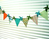 LARGE For the BOYS 8 Pinwheel 7 Pennant Aqua Citrus PLAID Garland Banner  (custom orders welcome)