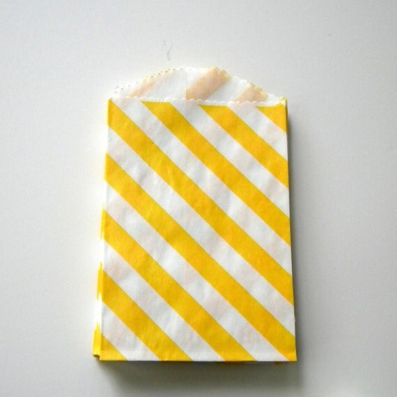 Favor Bags, Striped, Yellow and White, Little Bitty, Set of 25, 2 3/4 by 4 inches, Stripes Il_570xn