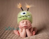 Green Monster Newborn Baby Hat, Photography Prop, Little Monster