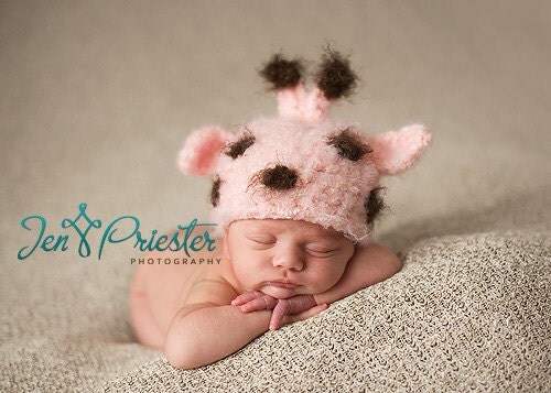 Pink Giraffe Hat Newborn Baby Hat, Knit Newborn Hat, Crochet baby Hat