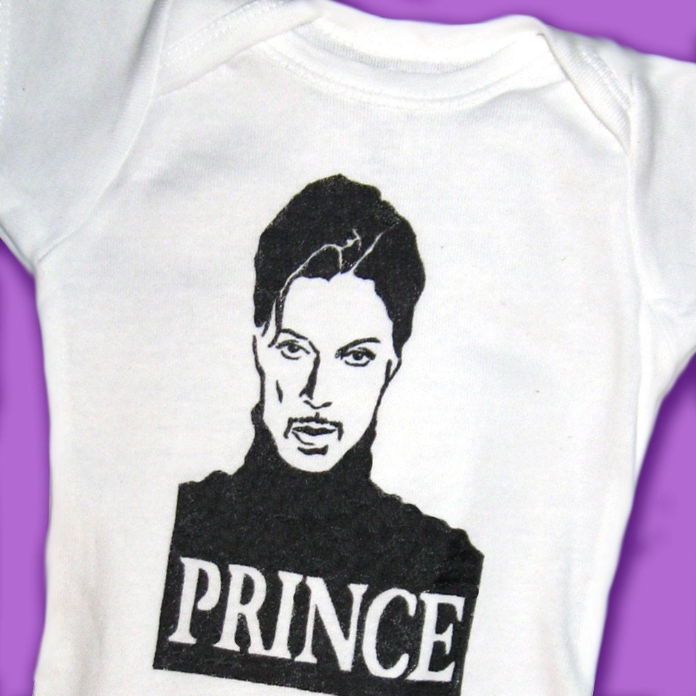 Hand Painted Prince Baby Bodysuit or Kid's T-Shirt (pick your size) 1980s - 1990s - music -  black and white - baby shower