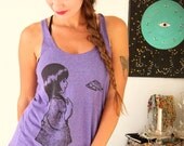 Underwater Kate tank top - eco-friendly black ink screenprint on purple triblend racerback - sizes S, M, L