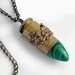 Malachite Bullet with Bronze Roses - Steampunk Bullet Jewelry Ammo Necklace