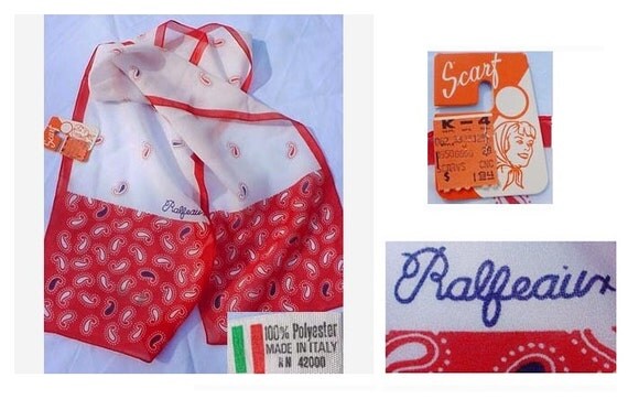 Vintage Scarf / Patriotic Red White Blue Paisley Print / Italy NWT