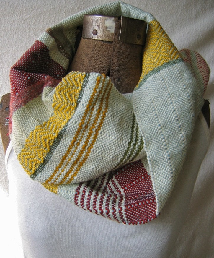 Handwoven Red and Golden Scarf. Petite woven scarf. Yellow and Red Striped Neckwear.