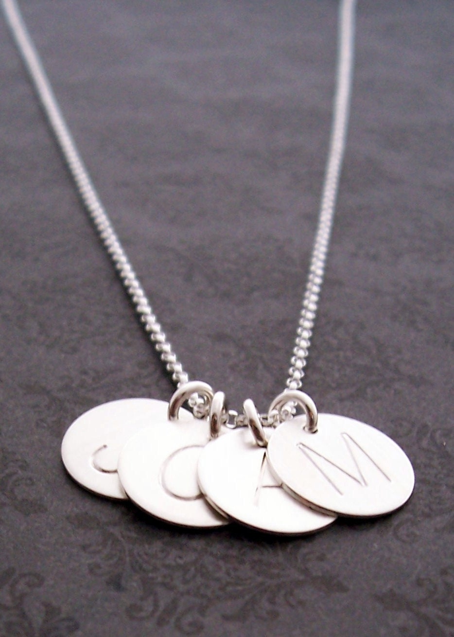 Initial Necklace in Sterling Silver - Engraved, Hand Stamped Initials for Mother of Four - Custom Personalized Charms by EWD