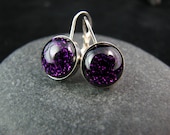 Royal Purple Earrings -  Fused Glass Earrings - Sterling Silver Leverbacks