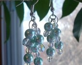 Drops of Aqua Glass Pearls - Chandelier Earrings