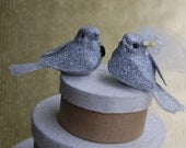 25th Wedding Anniversary Cake Topper: Glittery Silver Vintage Inspired Bride & Groom Love Birds