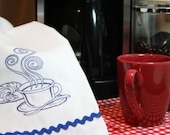 Coffee Break in Blue - Embroidered Kitchen Towel
