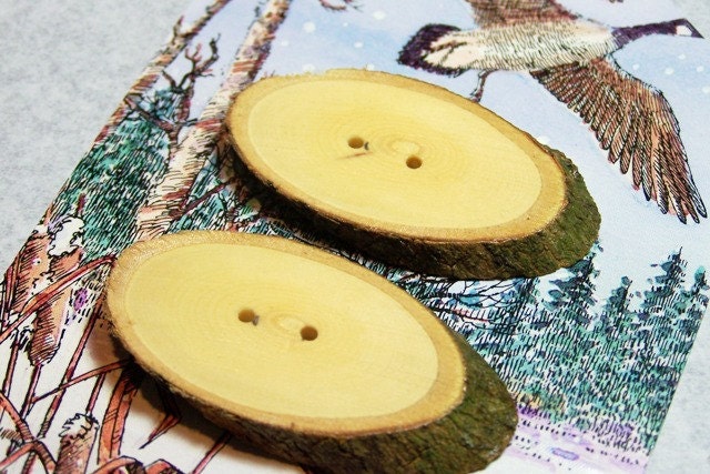 Maine Lilac Wood Handmade Buttons - Large Oval set of 2
