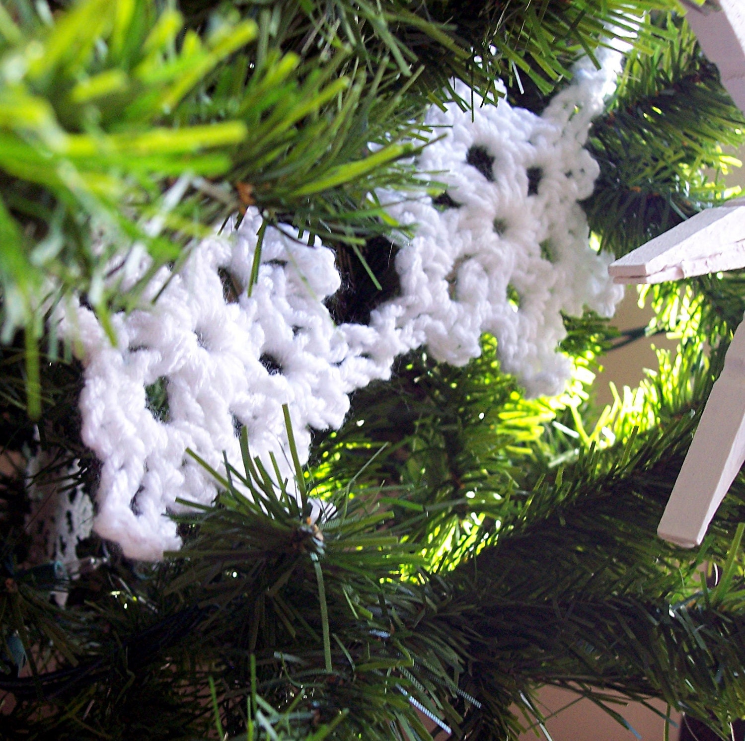 Crochet Christmas Garland - Snowflake Vintage Style Bunting- White Christmas Tree Garland Crochet Garland Banner