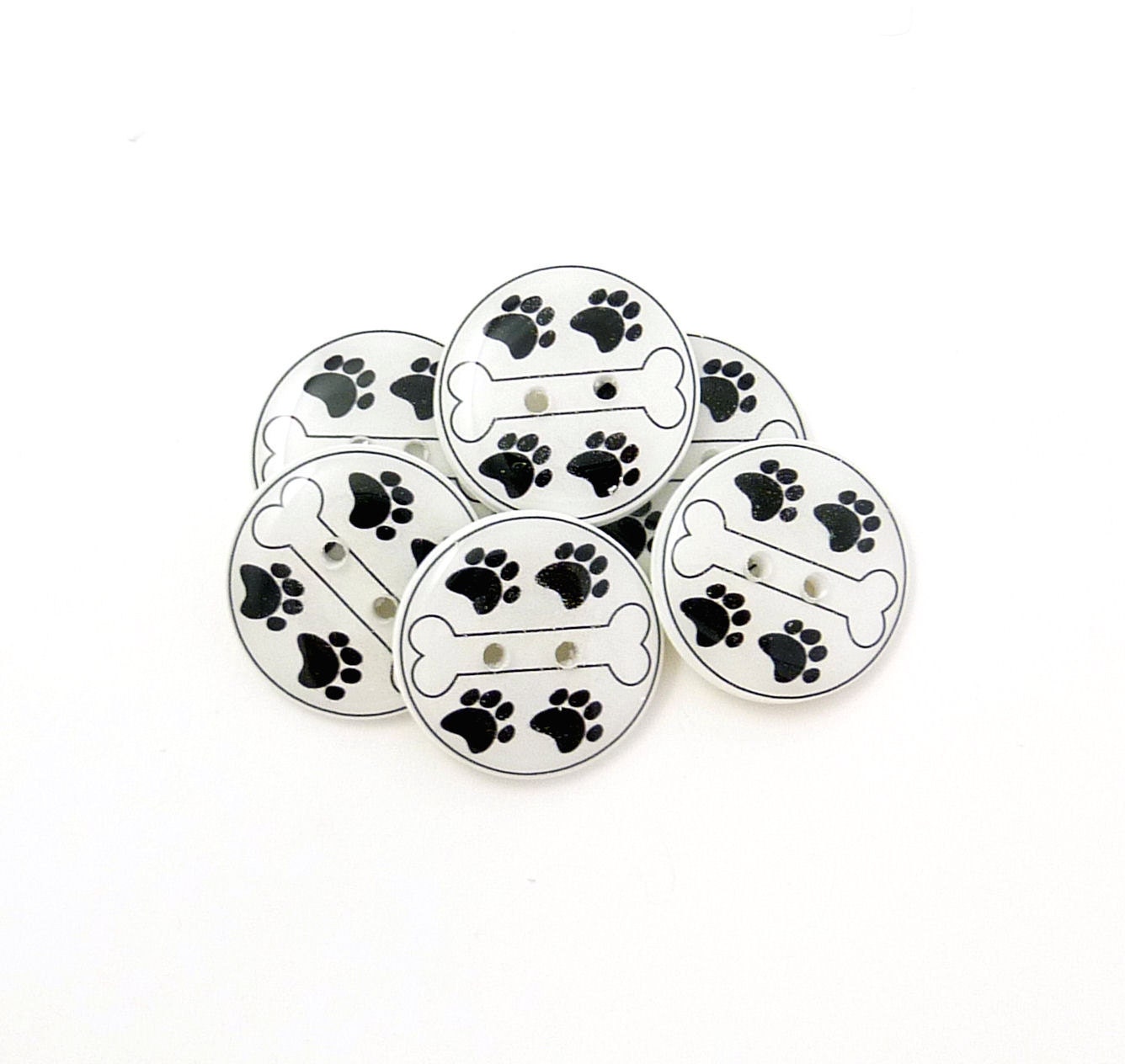 6 Dog Bone Buttons. Handmade Buttons.   3/4" or 20 mm. Dog Bone and Paw Print  Buttons for Sewing.