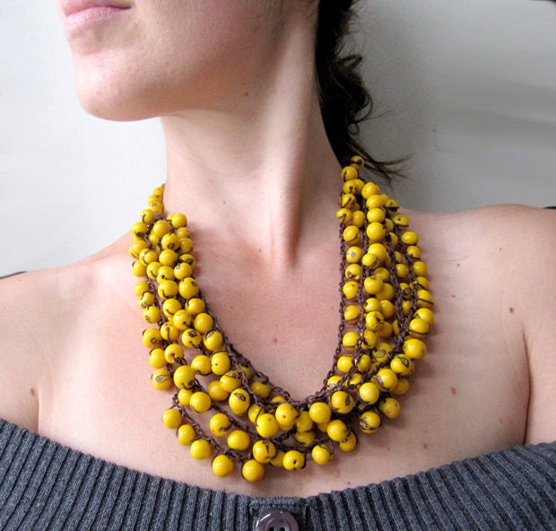 Yellow Cluster Bead Necklace, Adjustable Necklace, Statement Necklace, Acai Necklace, Ecofriendly bead necklace