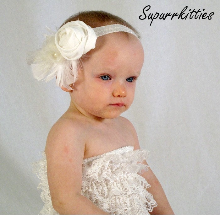 White Baby Flower Headband  - White Baby Rosette Headband - Newborn Headband - Toddler/Girl Headband - Baptism/Christening Photo Prop