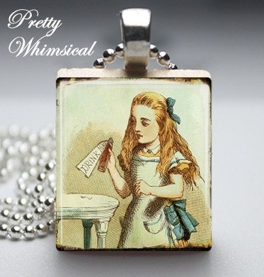 Vintage Alice In Wonderland Necklace - Scrabble Tile Pendant Jewelry