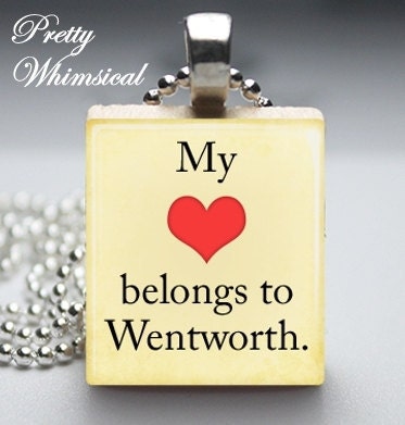 Jane Austen Jewelry - My Heart Belongs To Wentworth Necklace - Scrabble Tile Pendant