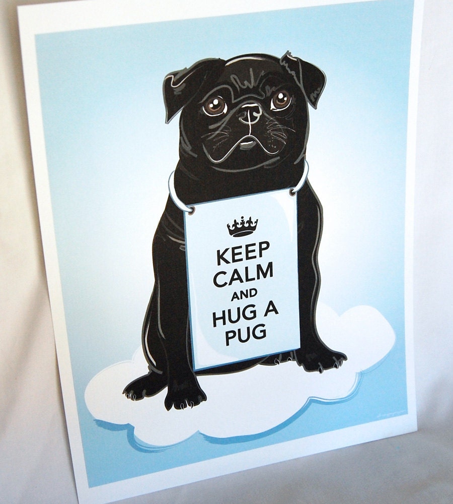 Keep Calm Black Pug on a Cloud - 8x10 Eco-friendly Print