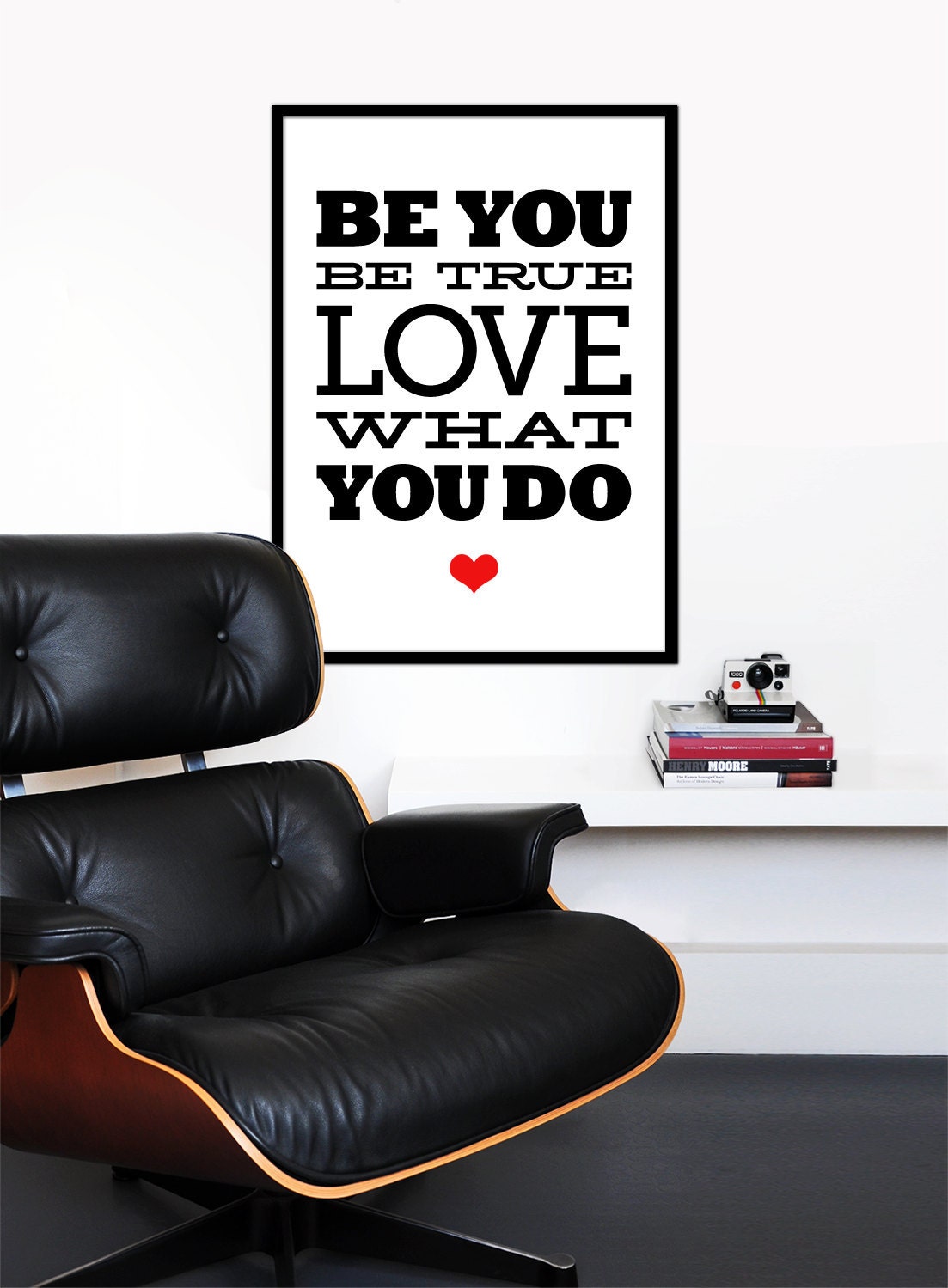 Typography poster print - Be You be true love what you do -  Large 50 x 70 cm poster print font lettering graphic design black red heart