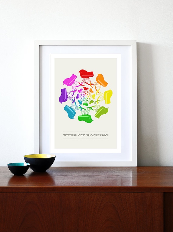 Eames poster print - Keep On Rocking 2 - A3 Midcentury modern chair Herman Miller furniture home