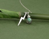 Sterling Silver Lightning Bolt Necklace Charm Gemstone Labradorite  - Cloudy Rain Thunder Showers Necklace - Handmade Office Fashion