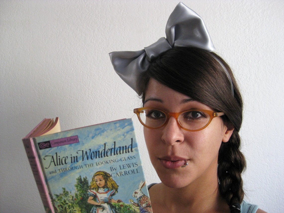 Oversized Hair Bow Alice Headband Silver Satin