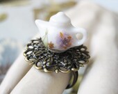 Teapot Ring Adjustable Miniature Tea Party Jewelry