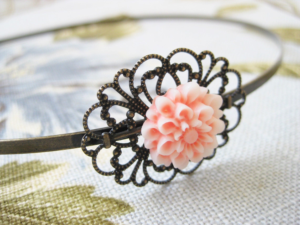 Flower Headband Brass Filigree Rustic Garden Party
