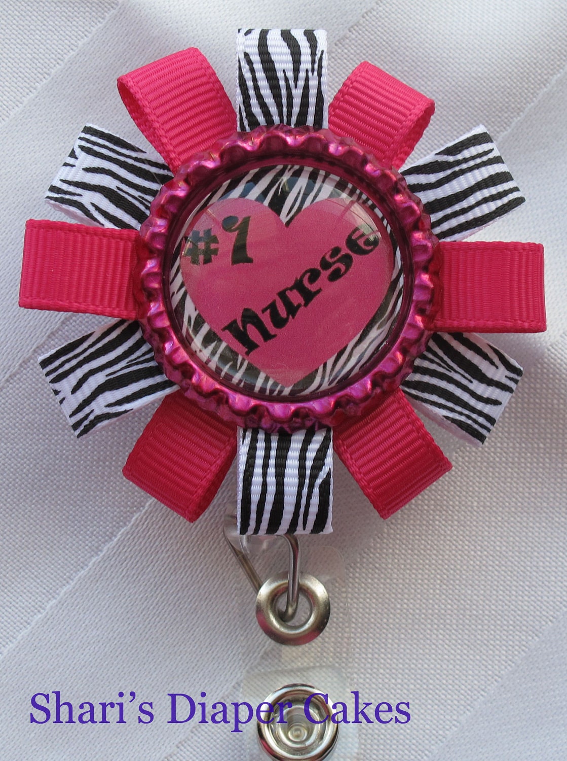 No.1 Nurse Bottle Cap & Ribbon I.D. Badge Reel