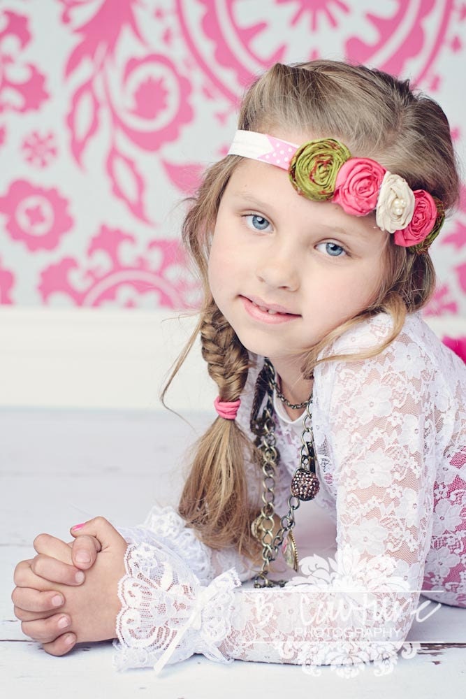 Be Mine headband for dress up and photo props in poka dot, pink, olive, creme