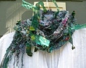 Crochet scarf, fiber art multicolor women's long fuzzy skinny knit fashion scarflette, blue green teal, Sea Goddess silk wool i783