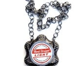 Repurposed Beer Bottle Cap Necklace red and black upcycled recycled