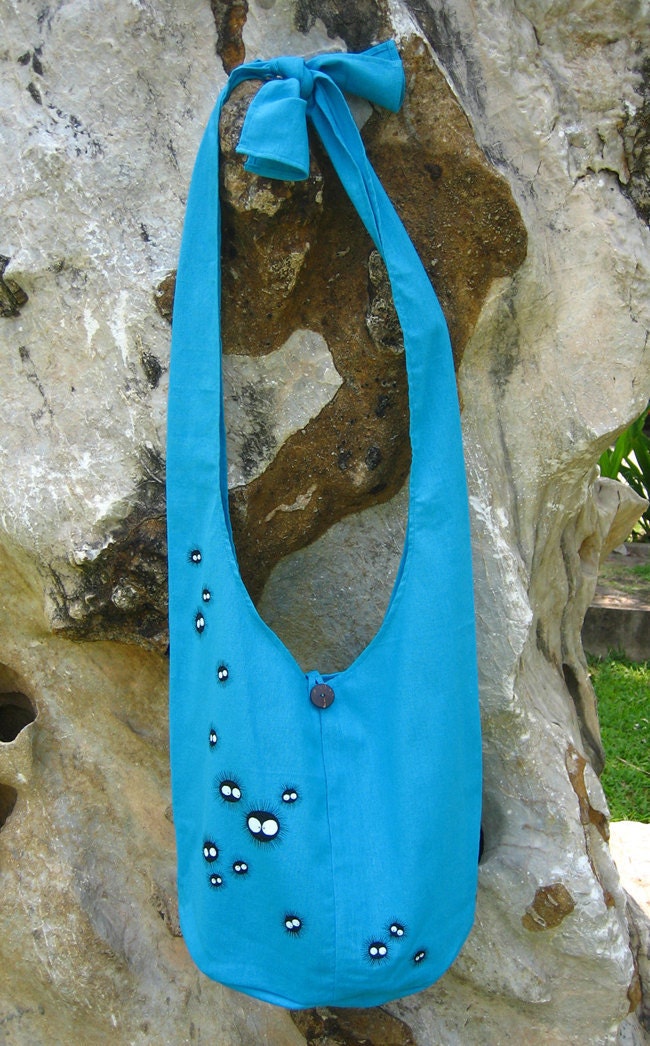 Spirited Away Totoro soot sprites Hip Shoulder Sling Bag cotton Thai Cotton 32 blue