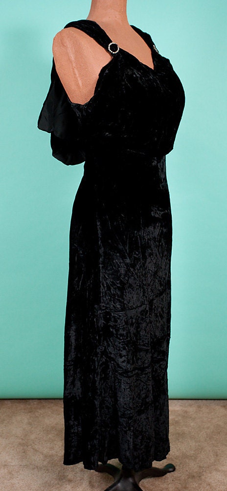1920s/30s Black Deco Silk Velvet Gown, Formal, Holiday, Evening, Wedding, Hollywood Glamour, 42-34-40